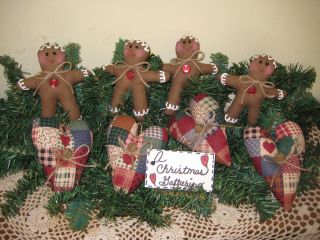 Country Christmas Fabric Gingerbread Patchwork Heart Ornies Ornaments Decor photo