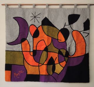 Vintage Swedish Rya Rug Wall Hanging Tapestry Miro Modern Art Signed Mayte Marte photo