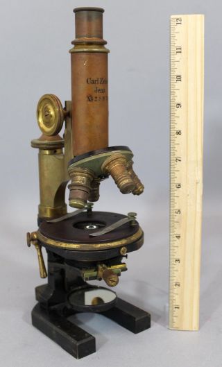 Antique Brass,  Carl Zeiss,  4 - Lens Scientific Microscope,  Light Magnifier,  No Res photo