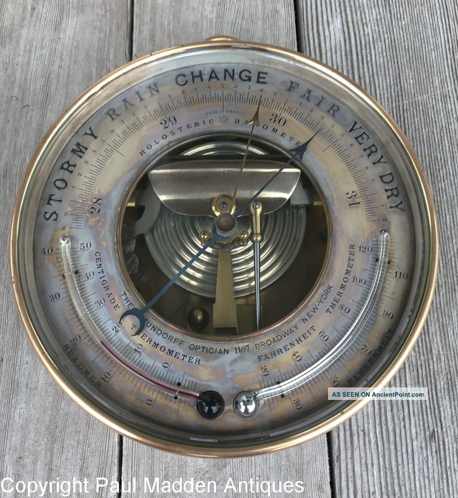 Antique French Barometer Pnhb With Dual Thermometers - Theo Mundorff Barometers photo