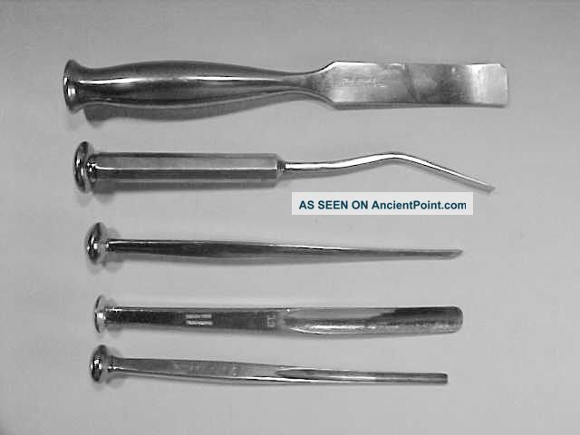 Group Of 5 Antique Stainless Steel Surgical Bone Chisels Sklar,  Haslam,  Codman, Surgical Tools photo