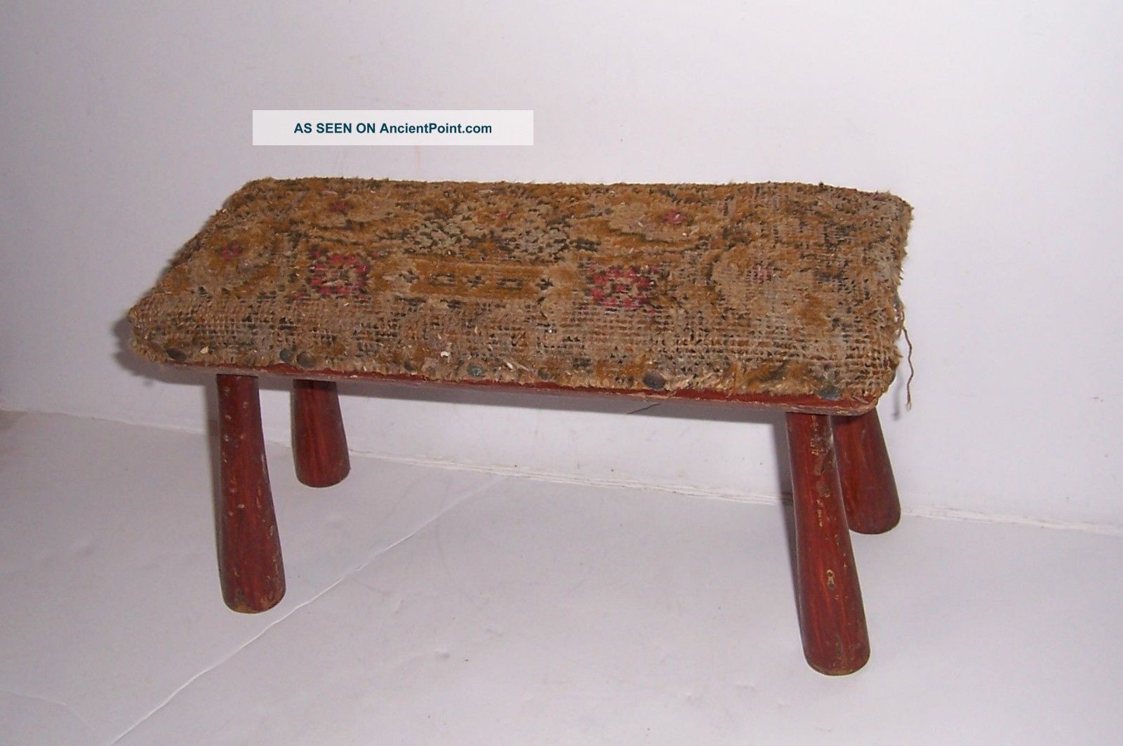 Vintage Antique Early Small Parlor Stool With Material 1800s 1800-1899 photo