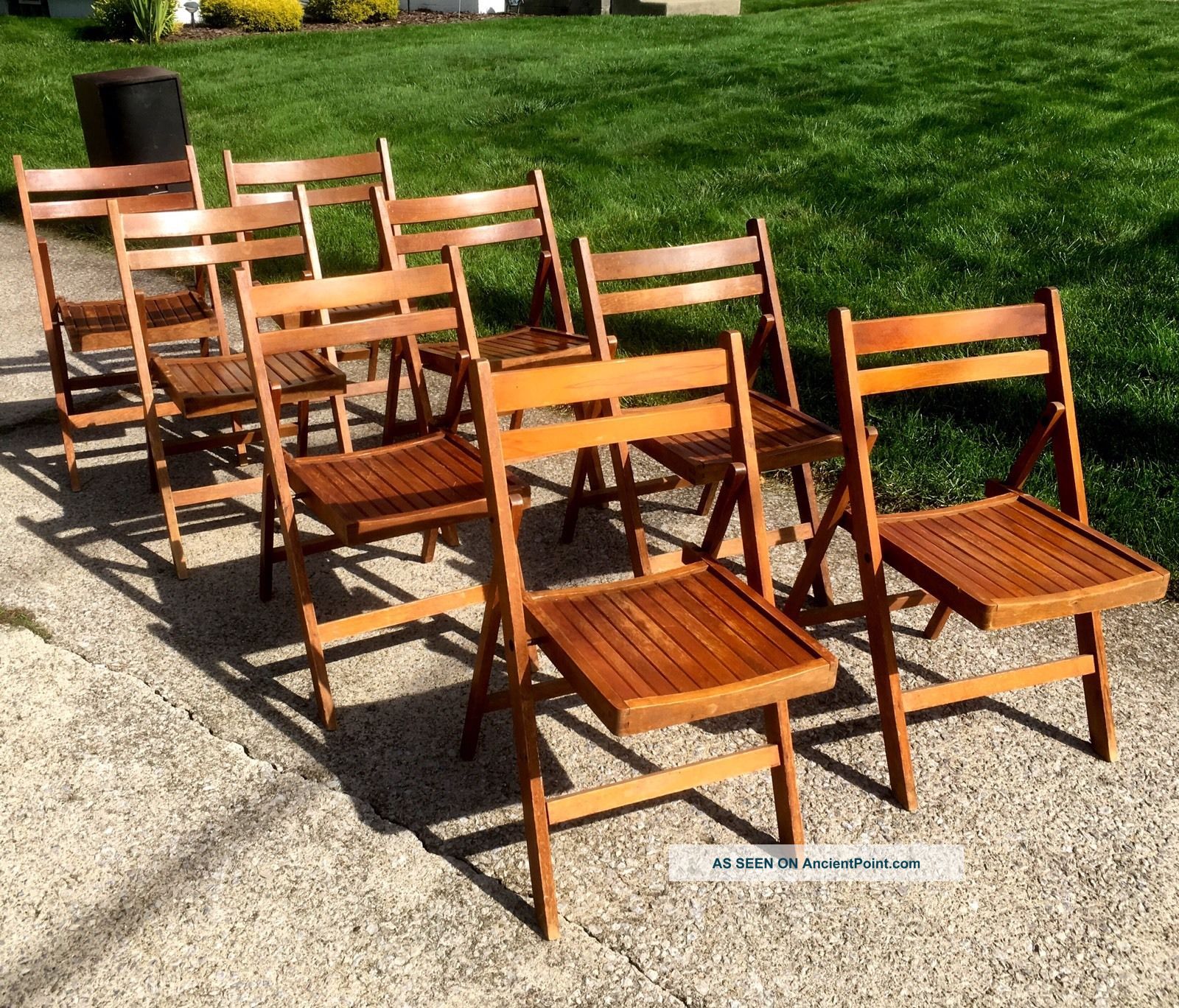 8 Vintage Mid Century Modern Wood Slatted Folding Chairs Made In Romania 1900-1950 photo