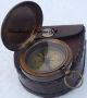 Antique Compass Push Button Compass W/leather Case Brass Compass Compass Compasses photo 1
