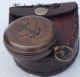 Antique Compass Push Button Compass W/leather Case Brass Compass Compass Compasses photo 3
