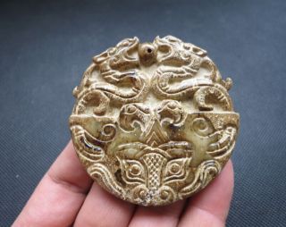 Old Chinese Natural Old Jade Hand - Carved Dragon Amulet Pendant M659 photo