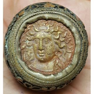 Roman Agate Intaglio Bronze Medusa Coin Ring Very Rare photo