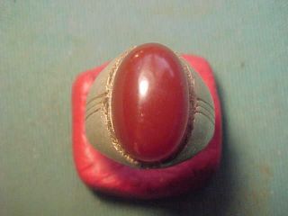 Near Eastern Hand Crafted Solid Silver Ring With Carnelian Stone 1700 - 1900 photo
