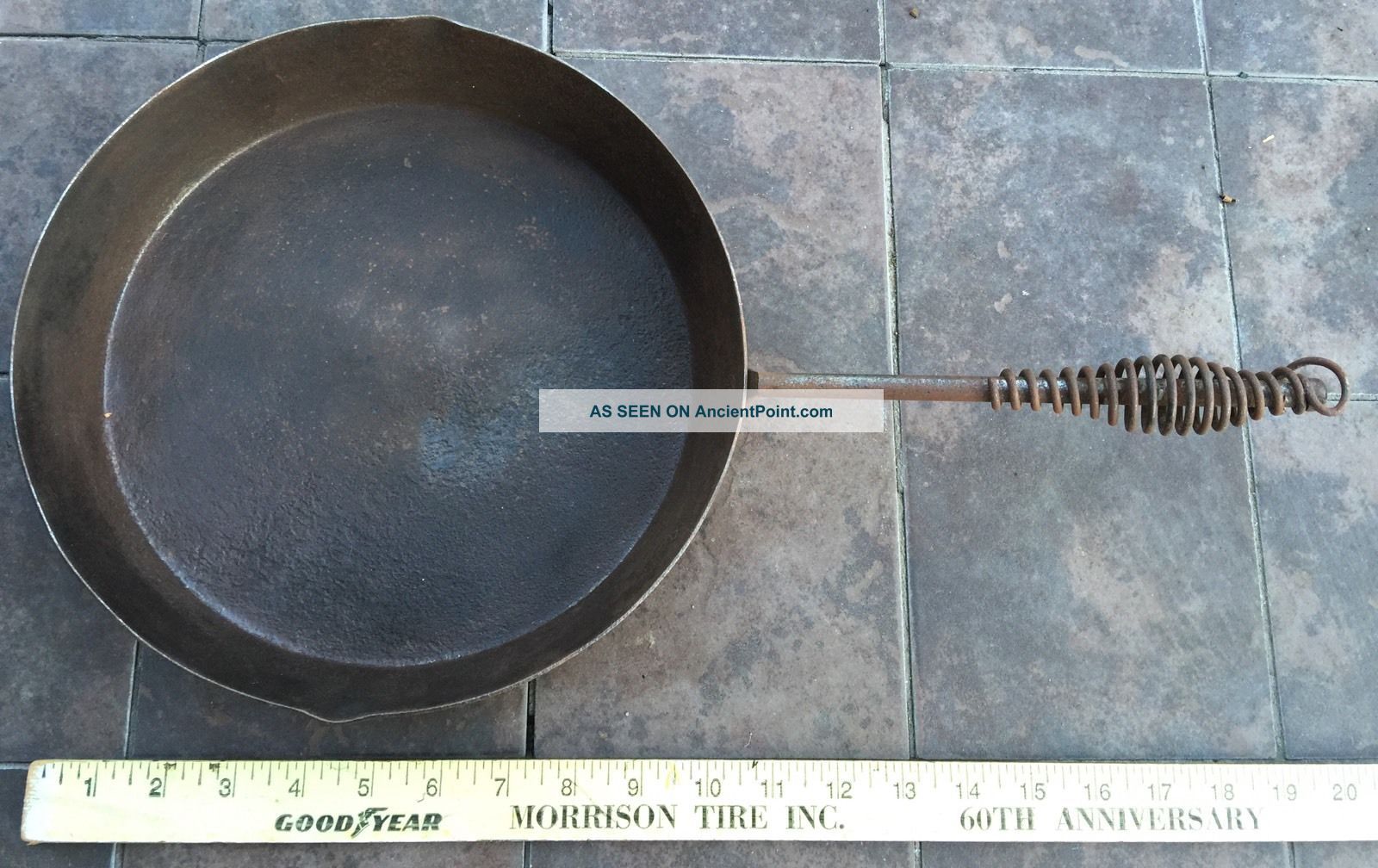 Antique Primitive Rustic Steel Skillet Insulated Hand Grip W/end Loop Primitives photo