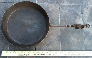 Antique Primitive Rustic Steel Skillet Insulated Hand Grip W/end Loop photo