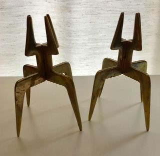 Vtg Mid Century Modern Brass Candlestick Holders Mcm Abstract Candle Holder photo