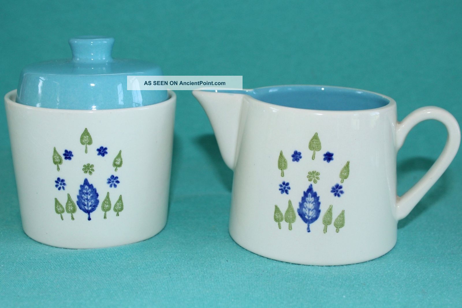 Mcm Mad Men Marcrest Alpine Swiss Chalet Ceramic Cream & Sugar Green Blue Usa Creamers & Sugar Bowls photo