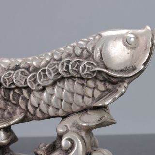 Old Chinese Tibet Silver Handwork Koi Fish Statue W Xuande Mark C548 photo