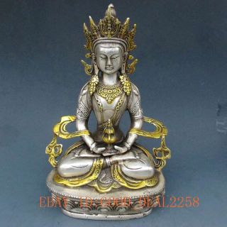 Chinese Silver Bronze Gilt Tibetan Buddhism Statue - White Tara Buddha photo