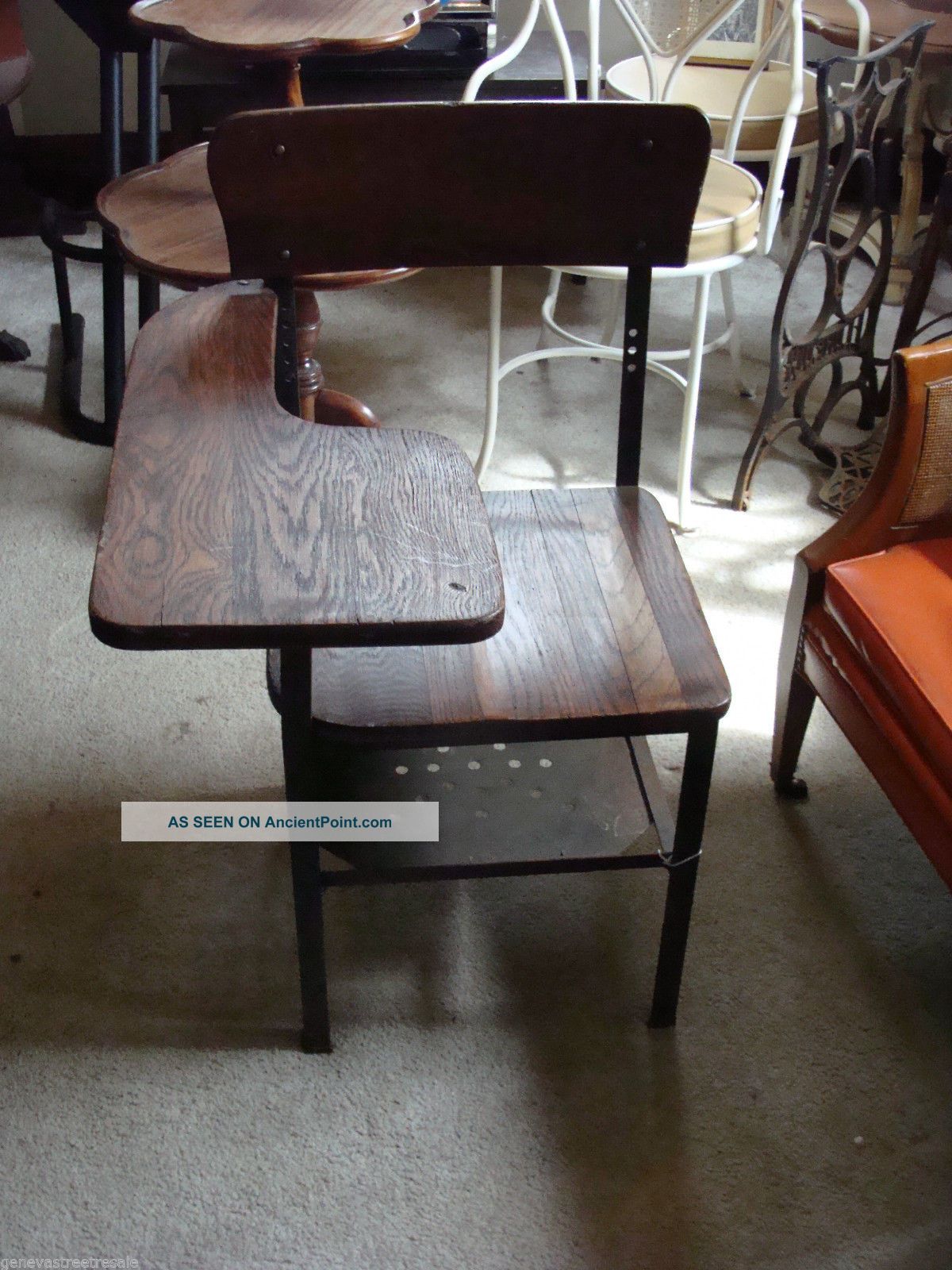 Antique Vintage Metal & Wood Child School Desk Steampunk Design 1900-1950 photo