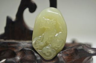 Chinese Hetian Jade Hand Carved Lovely Dog Pendant Sd7 photo