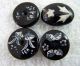 (4) Antique Stunning Handpainted Black Glass Buttons Floral Themes Self Shank L Buttons photo 1