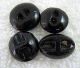 (4) Antique Stunning Handpainted Black Glass Buttons Floral Themes Self Shank L Buttons photo 2