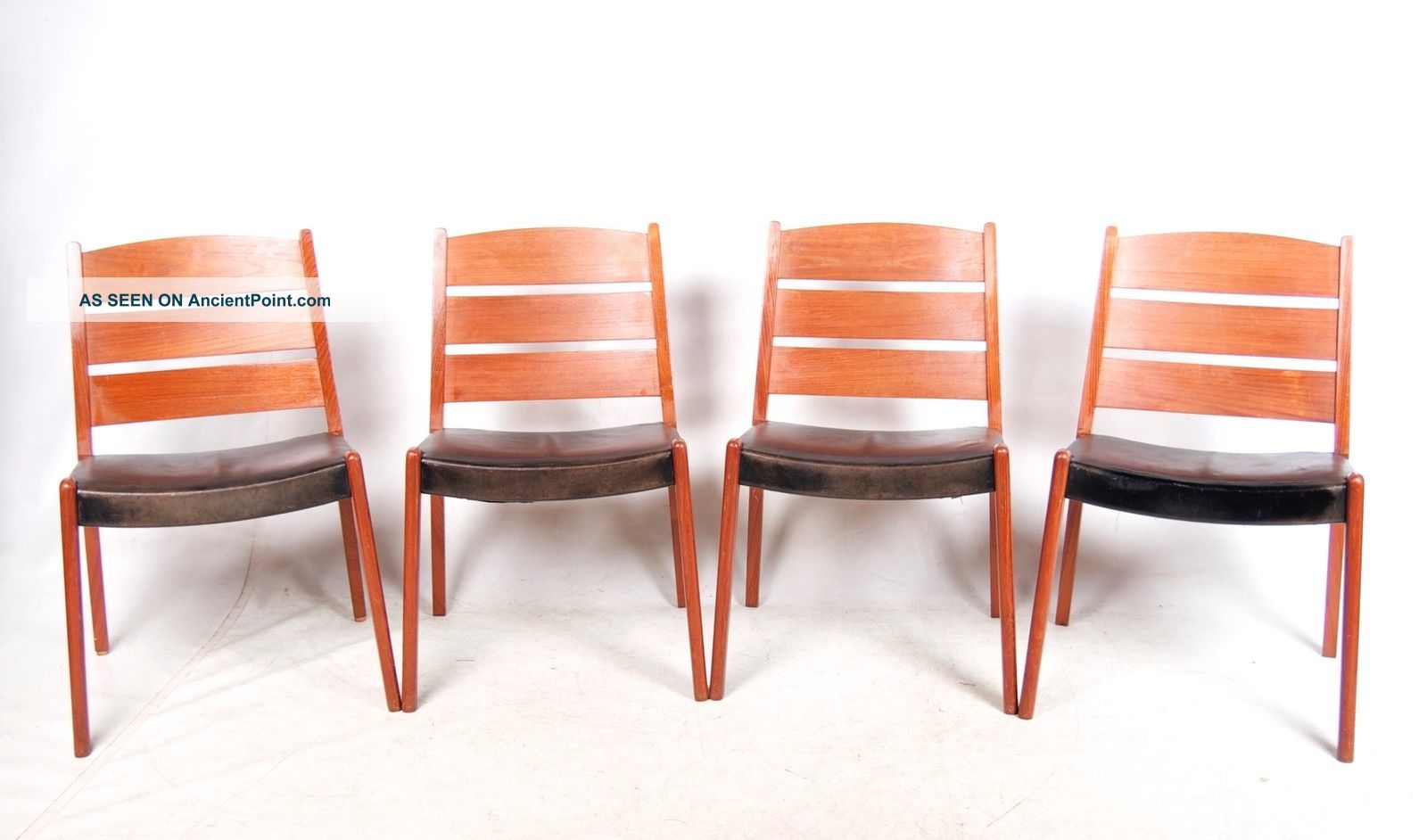 4 Retro Danish Dining Chairs Teak Leather Dining Chairs 1960s 1970s Vintage 1900-1950 photo