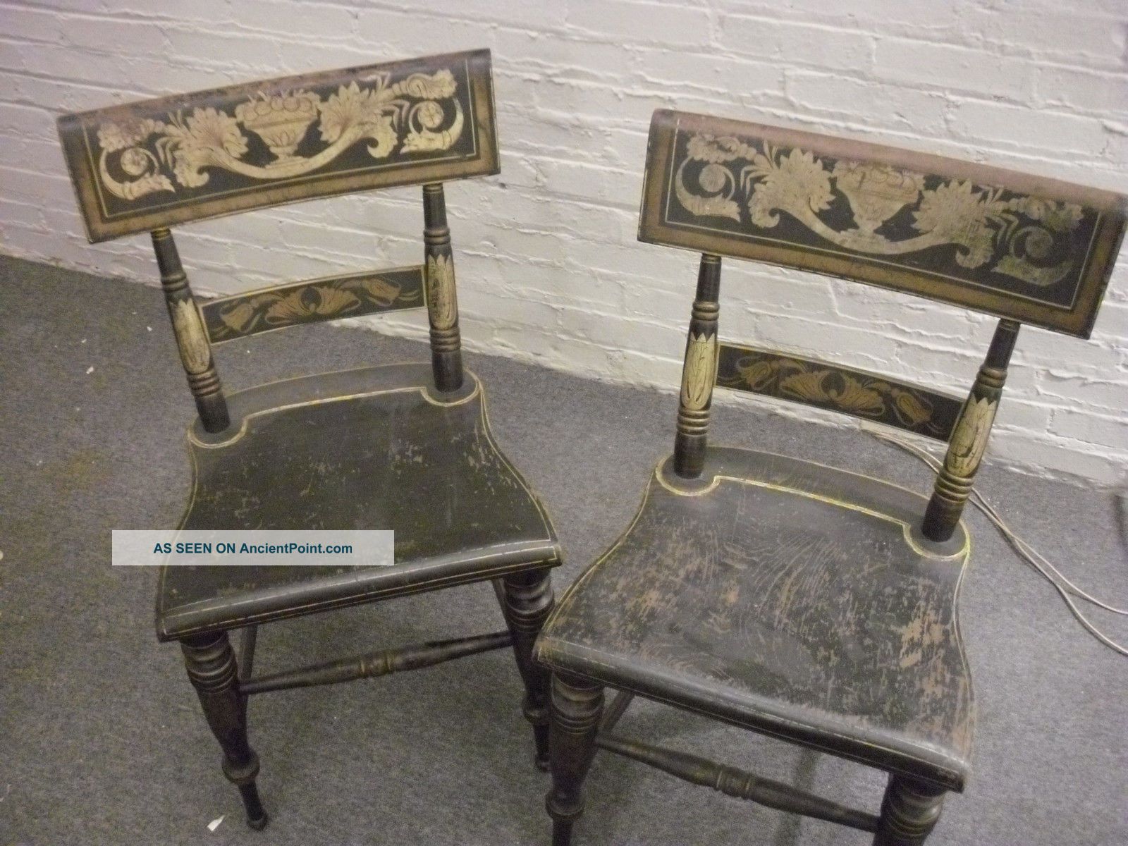 Pair Black Victorian Hitchcock Style Chairs Gilded Antique Gold 1800-1899 photo