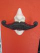 Antique Ceramic Mustache Wall Hat Hook Or Double Coat Hook Hooks & Brackets photo 3