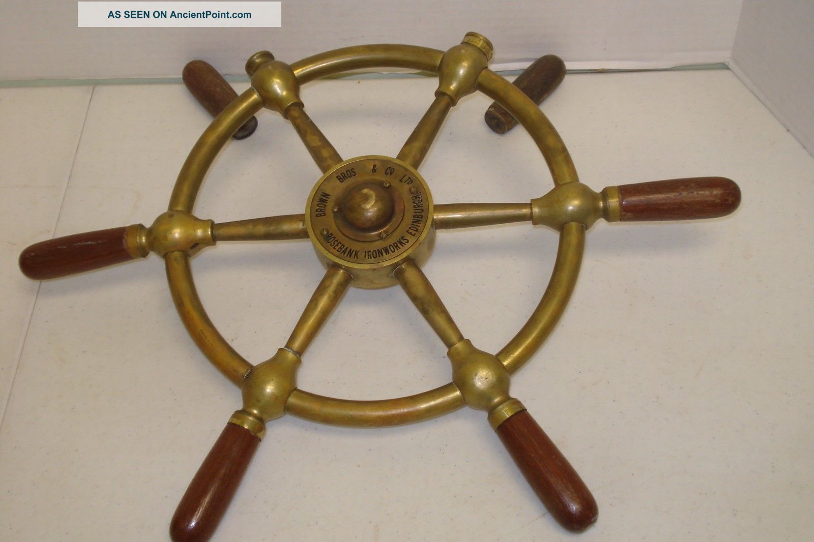 Vintage Brass & Wood Ship Wheel 17.  5 