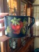 Toleware Tole Black Tin Cup Hand Painted Strawberry Artist Initials Mo Toleware photo 1