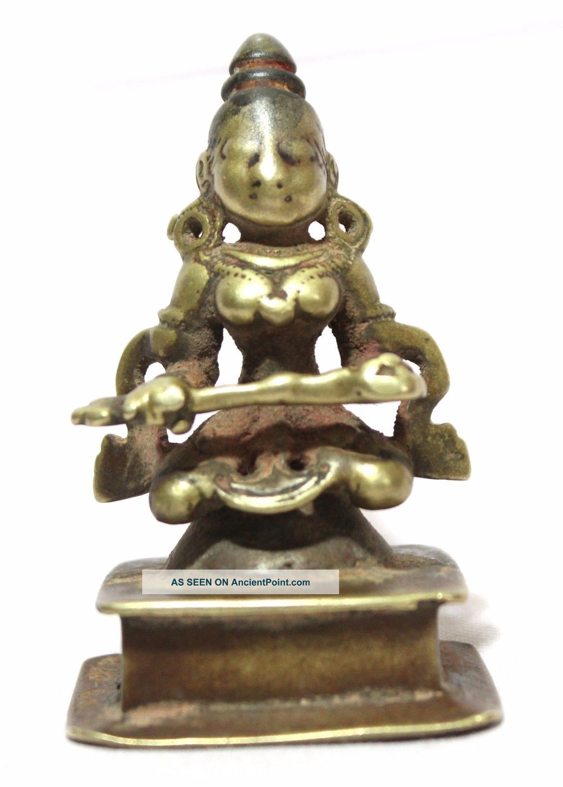 Old Vintage Hand Craved Brass Hindu Goddess Statue Very Fine Collectible India photo