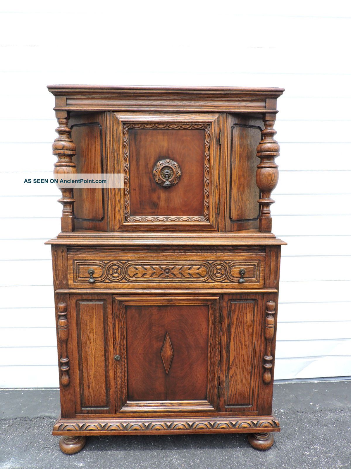Carved Jacobean Oak Curio Cabinet China Closet 6332a 1900-1950 photo