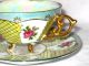 Japan 3 Footed Yellow Sage Iridescent Pink Roses Tea Cup And Saucer Cups & Saucers photo 3