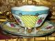 Japan 3 Footed Yellow Sage Iridescent Pink Roses Tea Cup And Saucer Cups & Saucers photo 4