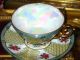 Japan 3 Footed Yellow Sage Iridescent Pink Roses Tea Cup And Saucer Cups & Saucers photo 5