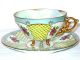Japan 3 Footed Yellow Sage Iridescent Pink Roses Tea Cup And Saucer Cups & Saucers photo 6