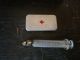 Antique Medical Hypodermic Needle Syringe With Miniature Apothecary Bottles Case Surgical Sets photo 5