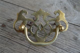 Vintage Brass Cabinet Furniture Plate Handle Regency Style Pull W98 photo