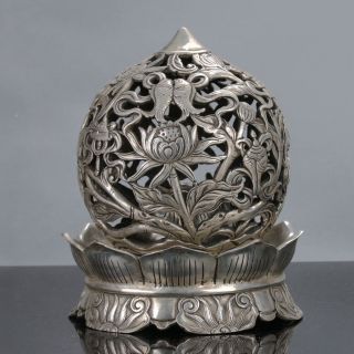 Old Chinese Tibet Silver Handwork Circular Incense Burners C598 photo