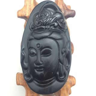 China ' S Obsidian Hand - Carved Of Guanyin Pendant photo