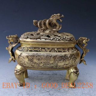 Chinese Brass Hand - Carved Cornucopia & Loong Lid W Ming Xuande Mark photo