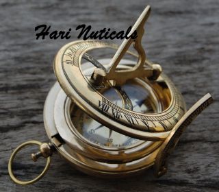 Brass Compass Sun Clock Vintage Push Button Marine Maritime Sundial Nautical photo