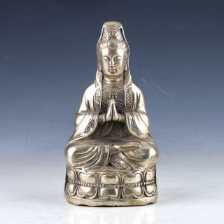 Vintage Tibet Silver Copper Gilt Tibetan Buddhism Statue - - Kwan - Yin photo