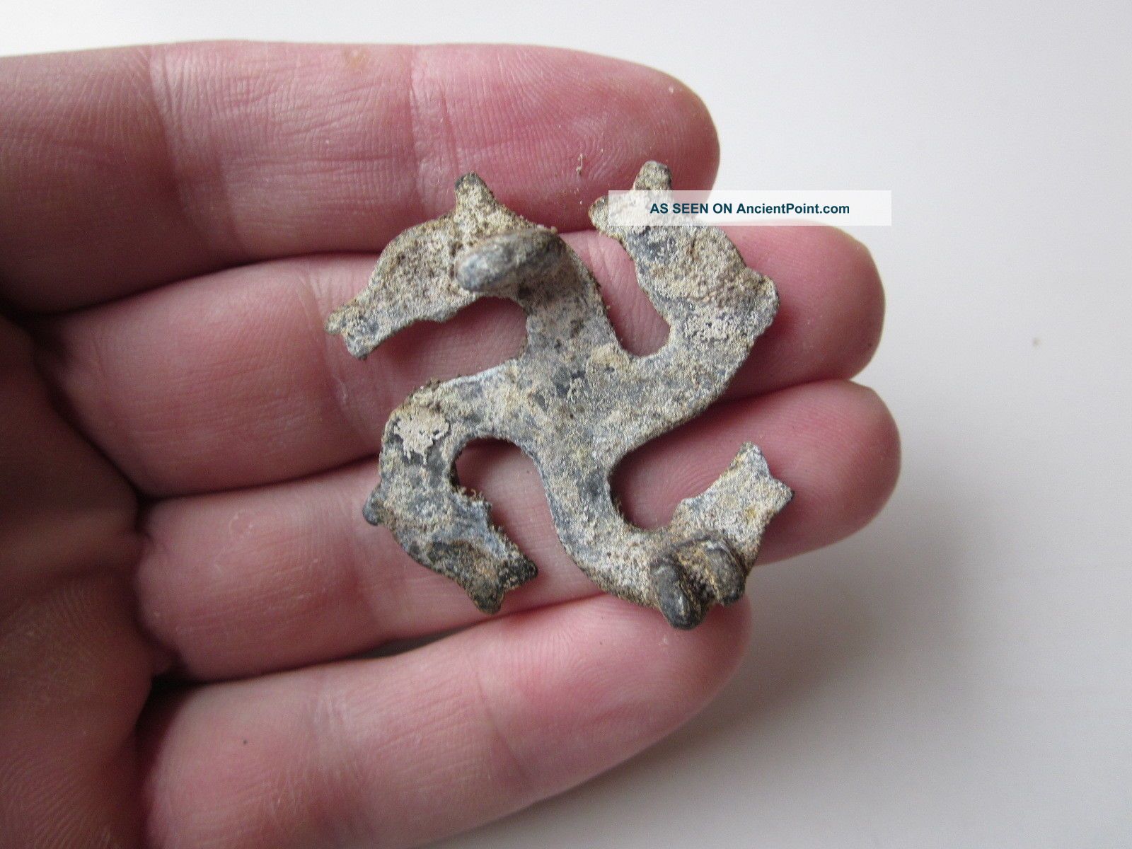 Perfect And Unique Roman Style Lead Fibula Swastika Roman photo
