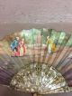 Victorian Antique Hand Painted Gold Leaf Carved Mother Of Pearl Folding Fan Other Antique Decorative Arts photo 1