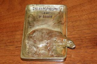 Early 1900 ' S Dr.  Egger Brass Medicine Advertisement Tray/desk Caddy W/polar Bear photo
