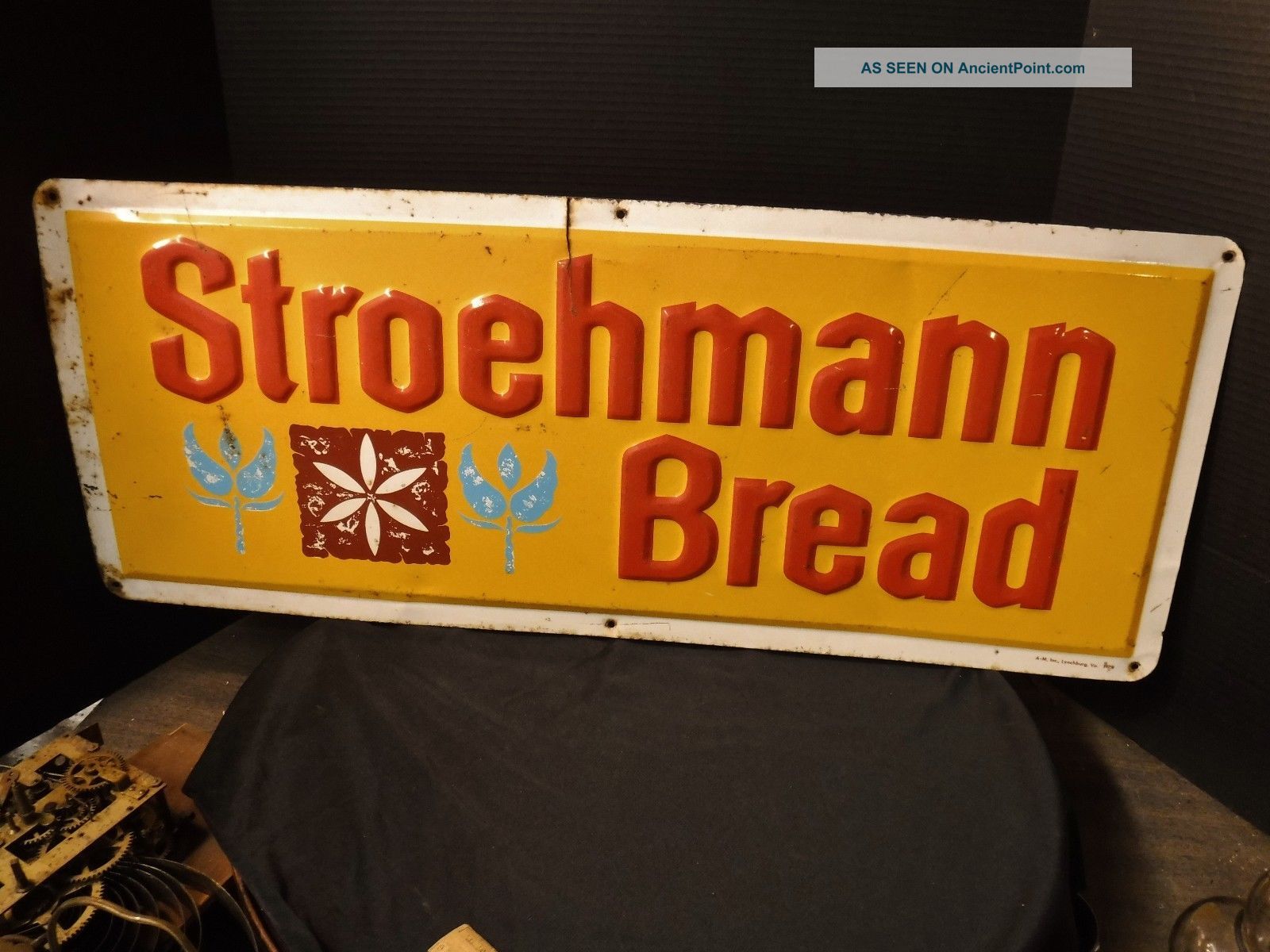 Vintage Stroehmann Bread Advertising Sign 12x30 Embossed Tin General Store Other Mercantile Antiques photo