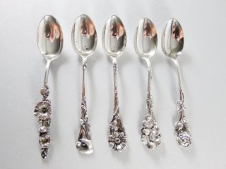 5 Reed & Barton Harlequin / Floral Pattern Sterling Silver Demitasse Spoons photo