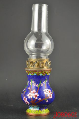 Collectible China Handwork Old Cloisonne Painting Flower Usable Oil Lamp Decor photo