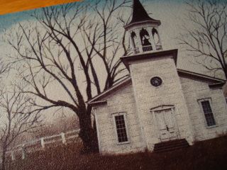 Old Country Primitive Church Americana Canvas Painting Print Home Decor Sign photo