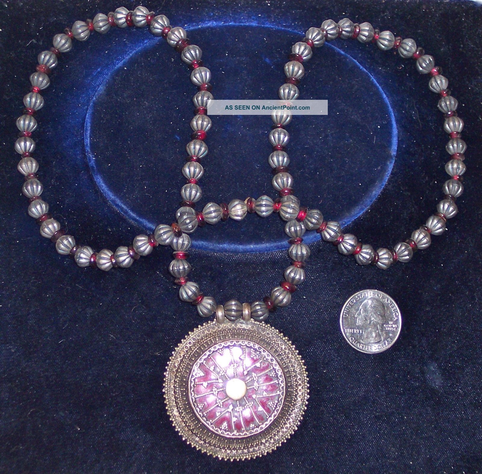 Rare Antique Silver And Glass Afghan Pendant Necklace Other Ethnographic Antiques photo