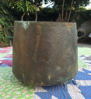 Extremely Old Antique Cauldron Kettle Hand Crafted Copper Primitive Mid 1800 ' S photo