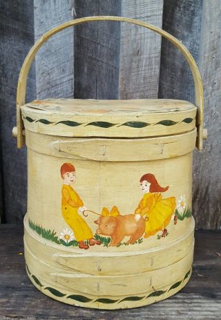 Firkin Wooden Bucket With Top Hand Painted Signed Shirley Dixon photo